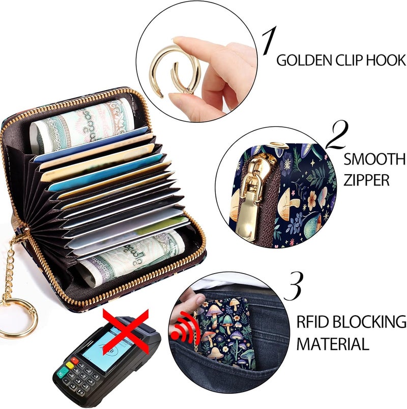 Yonlevres Credit Card Holder RFID Wallet, Small Card Holder Wallet for Women with Keychain Zipper, Funny Leather Print Credit Card Wallets Accordion Gift - Image 5